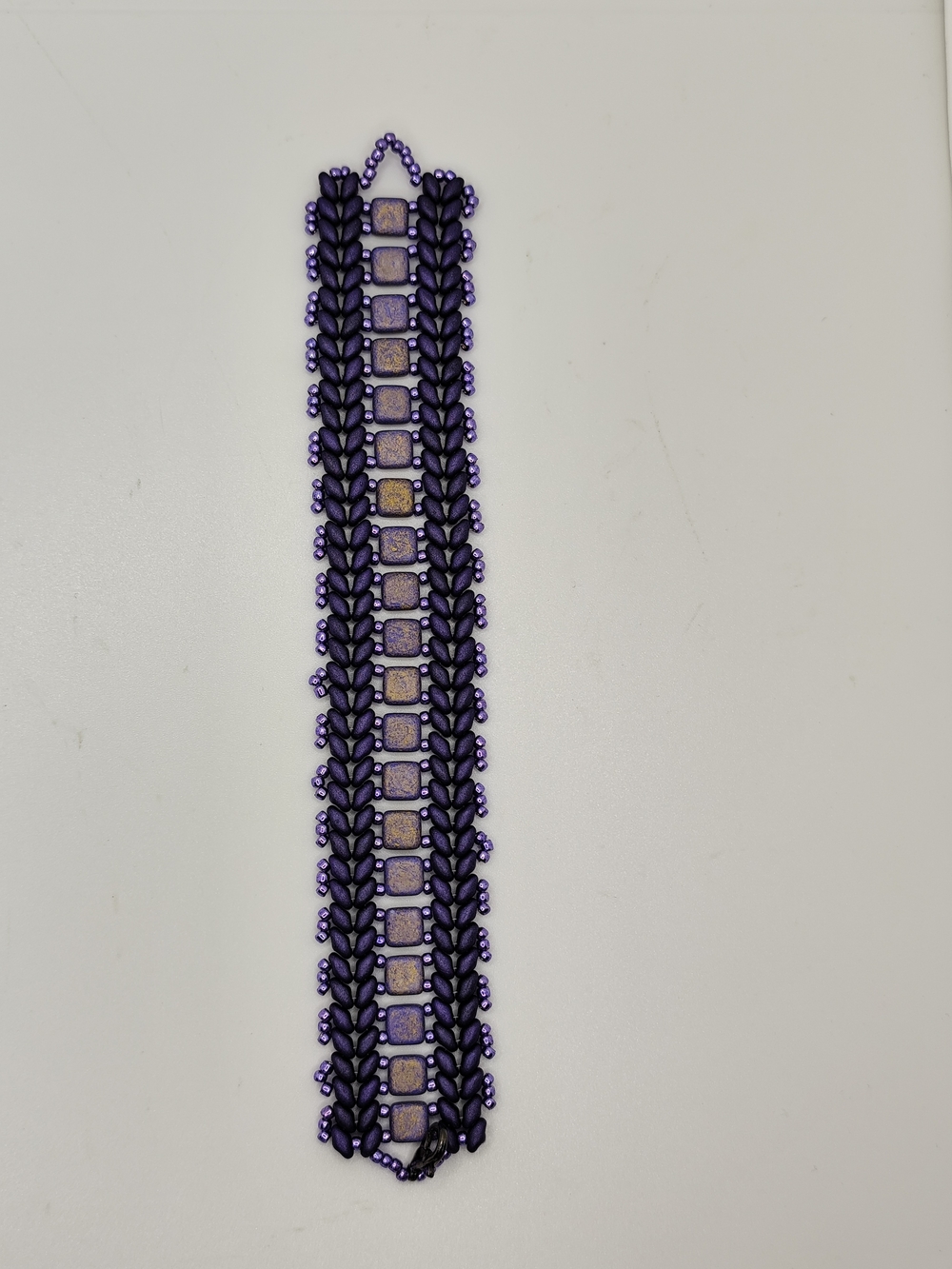 Handwoven Purple Bead & Tile Bracelet - Women's Jewelry 6 1/4" - Picture 7 of 9